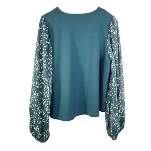 Nine West Long Sleeve Blouse Women's XXL Blue Stretch Bodice Flowy Sleeves